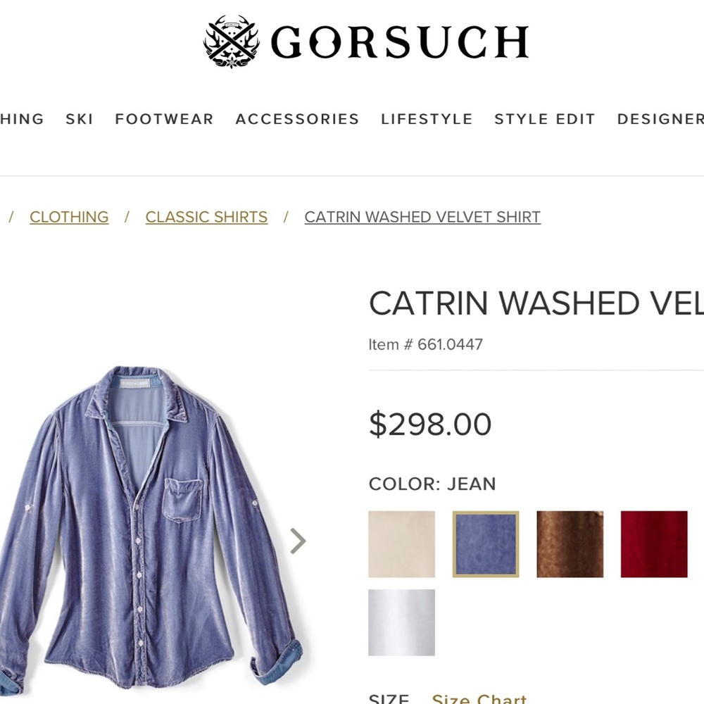 Gorsuch light chambray colored velvet shirt